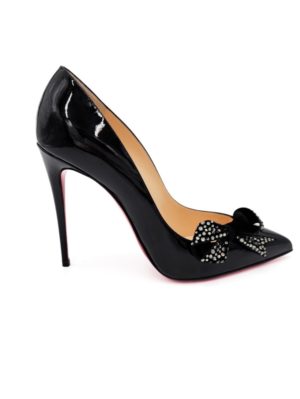 Christian Louboutin Madame Menule 100 Black Patent Leather Crystal Pumps EU 38.5